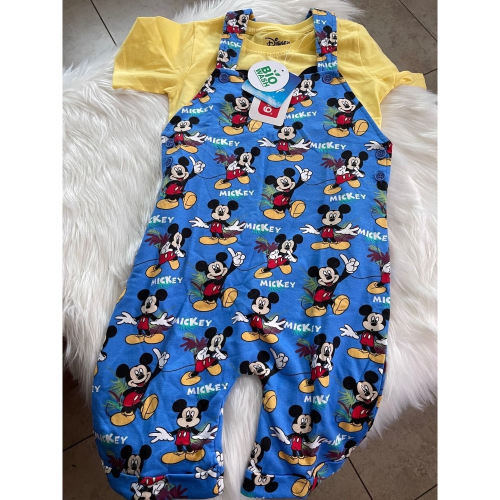 Babyhug Disney Boys Single Jersey Knit Dungaree  Shirt Mickey Mouse Set Size 5/6